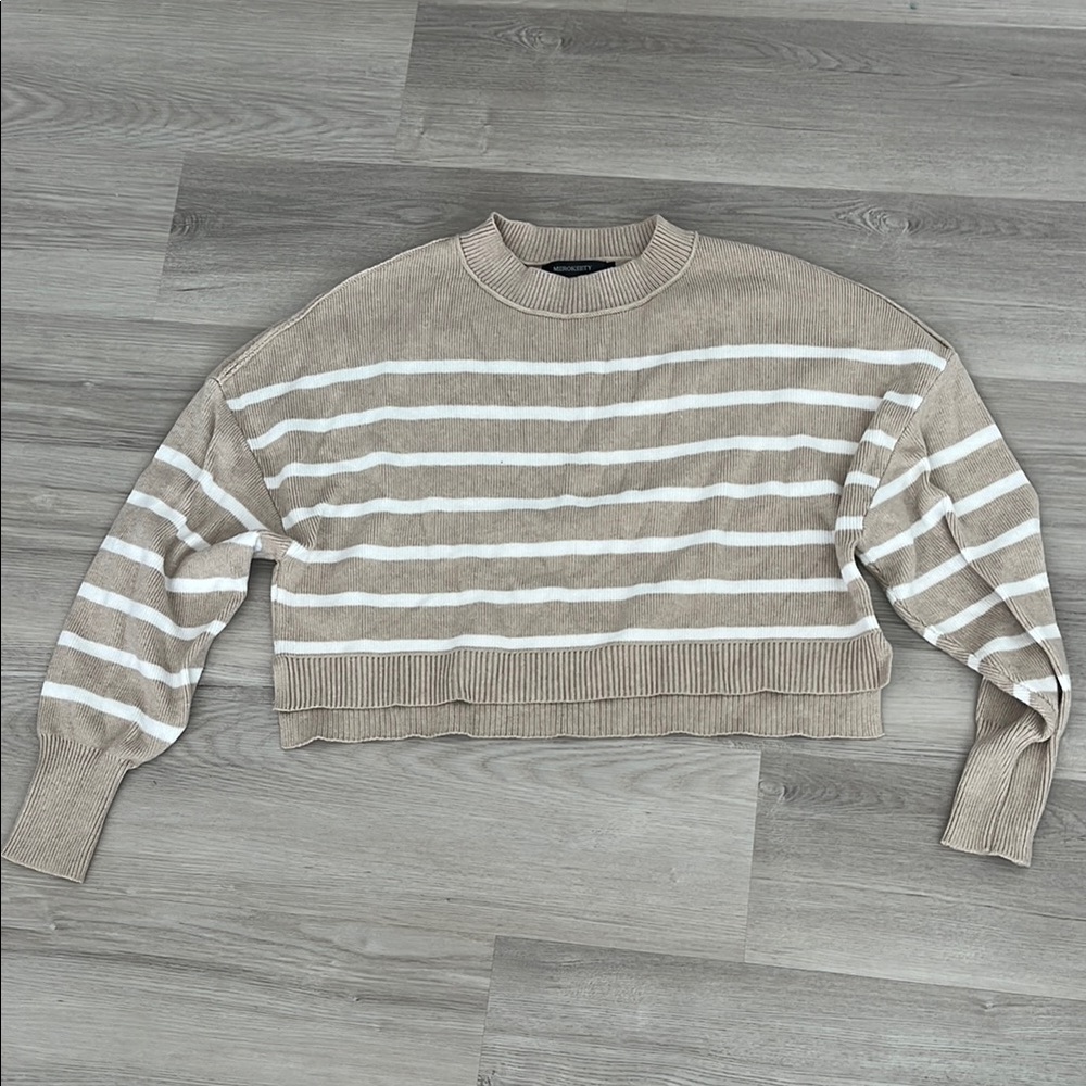 Striped Tan and White Women's Sweater